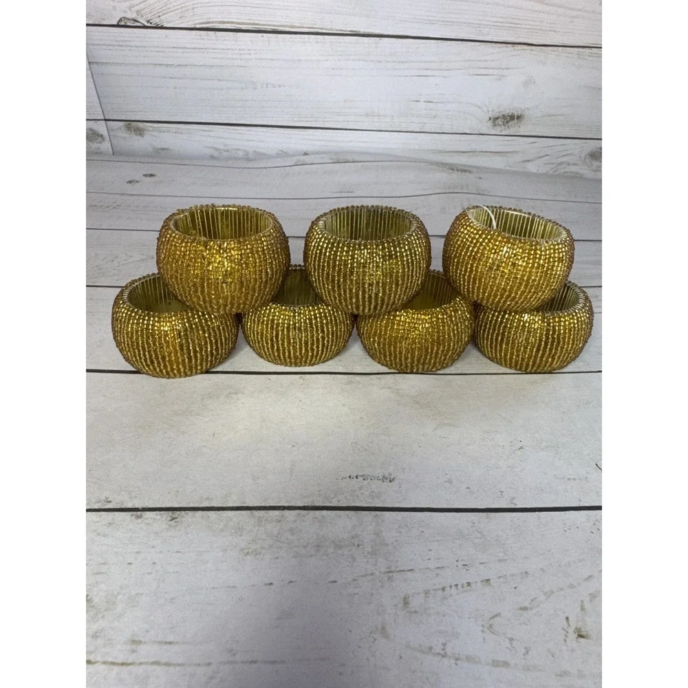 Linens'n Things Gold Beaded Napkin Rings Set of 7 Elegant Table‎ Decor